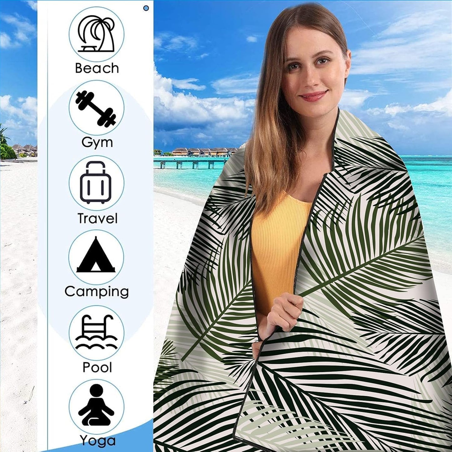 Beach Towel, 71"x32" Double Sided Oversized Microfiber Beach Towel for Adult, Lightweight Extra Large Quick Drying Towel for Swimming Sports Beach Gym