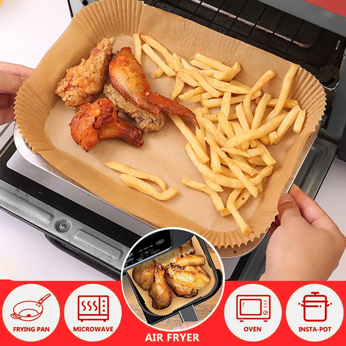 Air Fryer Disposable Paper Liner for Ninja Dual,200PCS Air Fryer Liners Rectangle 8.6X 5.5'', Air Fryer Parchment Liners, Ninja Foodi Dual Air Fryer Accessories Baking Paper