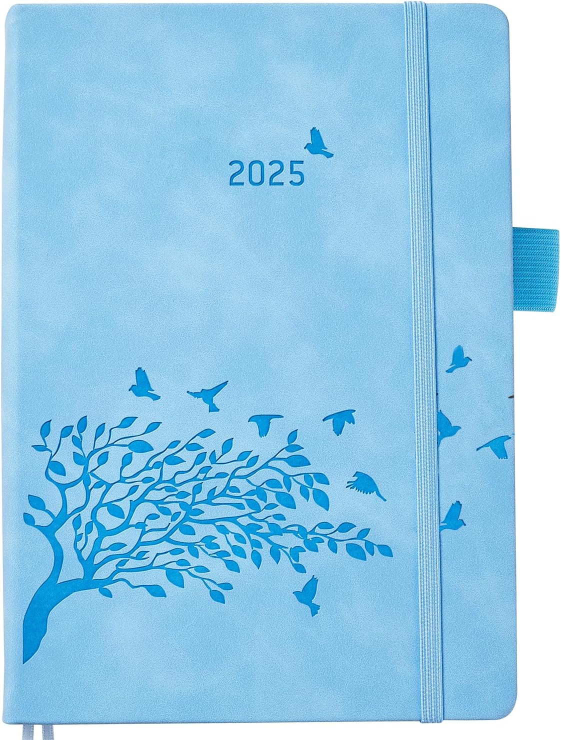 2025 Diary A5 Page a Day with Time, Monthly Overview, Pen Holder, 2 Bookmarks, Back Pocket, Hardcover, Daily Planner Extra Notes UK Holiday, Elastic Closure, Jan.25 - Dec.25, Day per Page