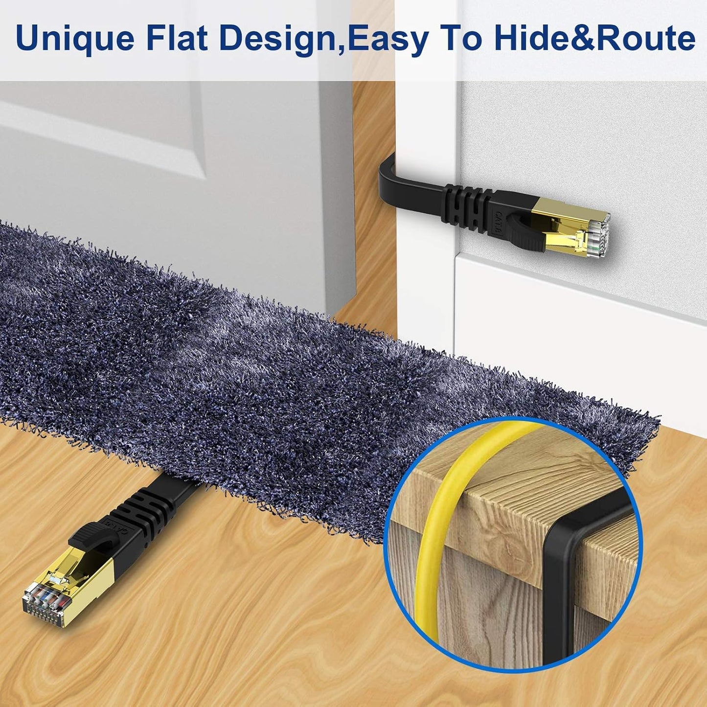 Cat 8 Flat Ethernet Cable 8M Internet LAN Cable with Clips 40Gbps 2000MHz High Speed Network Patch Cable SSTP Ethernet with RJ45 Connector for Router Modem Switch Gaming Xbox