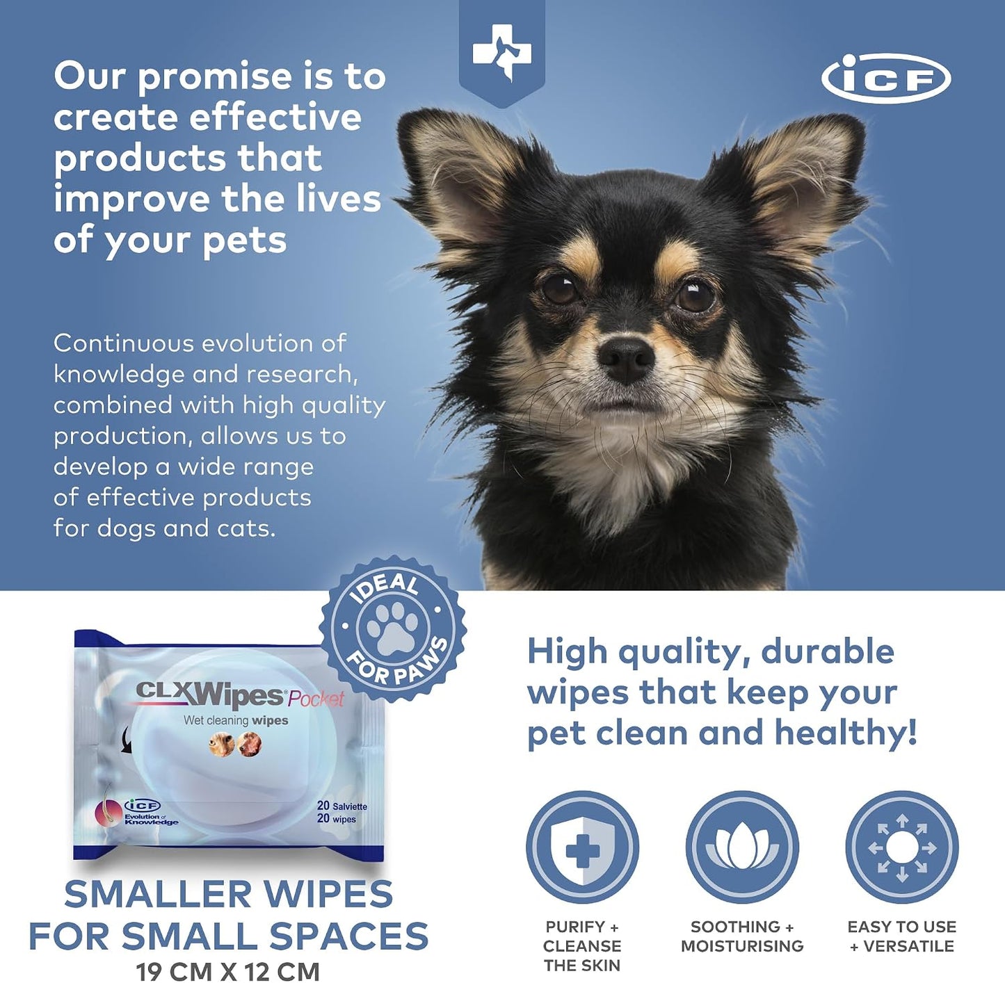 Pet Wipes for Gentle Cleaning of Paws, Ears & Skin Folds - Deodorizing & Moisturizing No-Rinse Formula