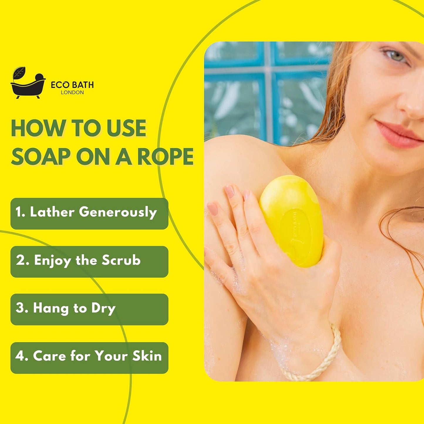 Eco Bath London Lime Soap on a Rope 220g - Luxury Eco-Friendly Lime Soap, Refreshing Body Wash Bar with Shea Butter, Natural Shower Gel Bar for Smooth and Hydrated Skin,
