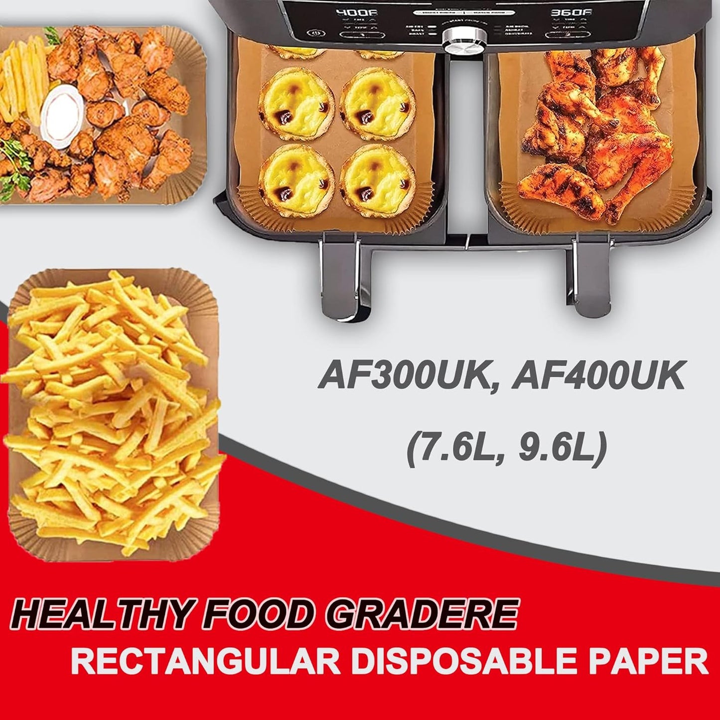 Air Fryer Disposable Paper Liner for Ninja Dual,200PCS Air Fryer Liners Rectangle 8.6X 5.5'', Air Fryer Parchment Liners, Ninja Foodi Dual Air Fryer Accessories Baking Paper