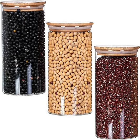 New 3pcs Glass Storage Jars for Kitchen Pasta Spices Sugar Salt and Cookies
