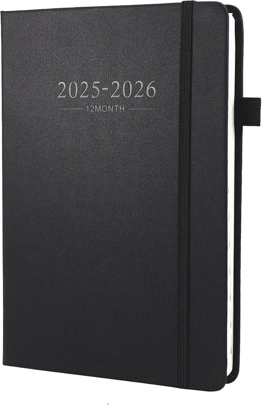 Diary 2025-2026 A5 Day Per Page, 12 Months 2025-2026 Diary From July 2025 to June 2025, Productivity A5 Daily Planner with Monthly Tabs, 2 Bookmark, Pen Loop and Inner Pocke (Black)