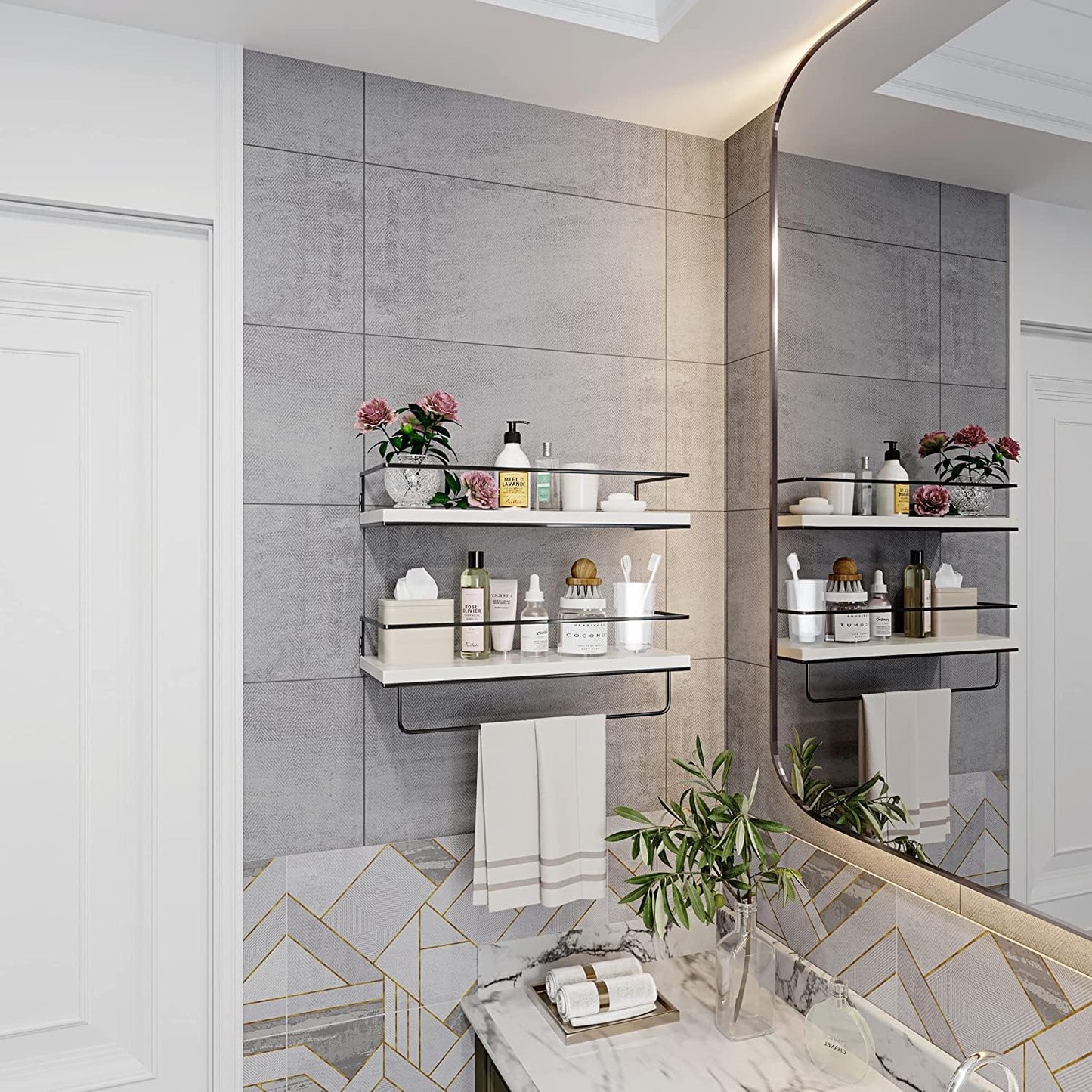 White Floating Shelves Wall Mounted Set of 2 With 18kg Weight Capacity, Hanging Wall shelves for Bedroom, Kitchen, Bathroom, Living Room, Home Office, Storage Organiser - Solid Wood Shelf