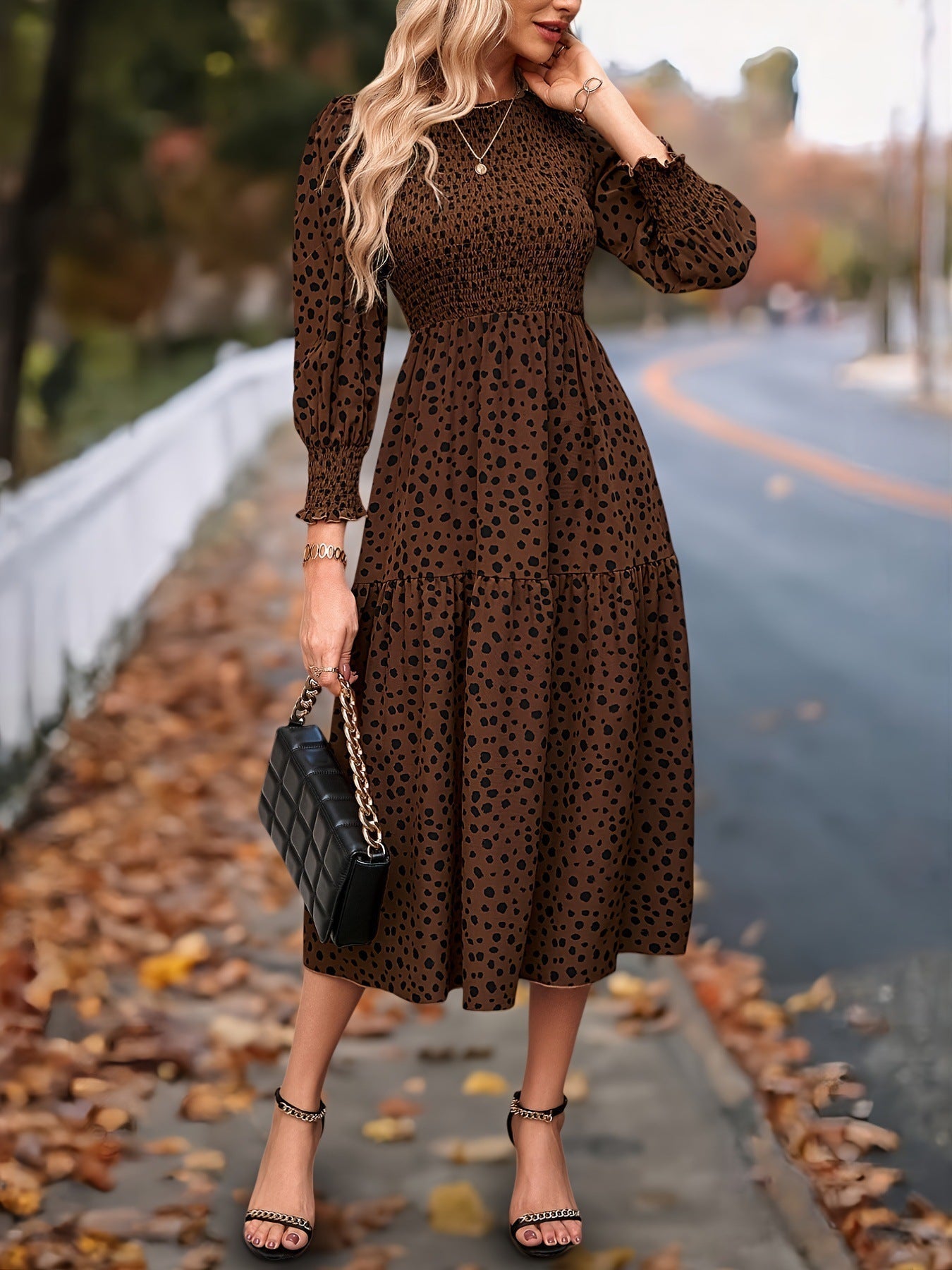 Women's Leopard Print Long Sleeve Dress