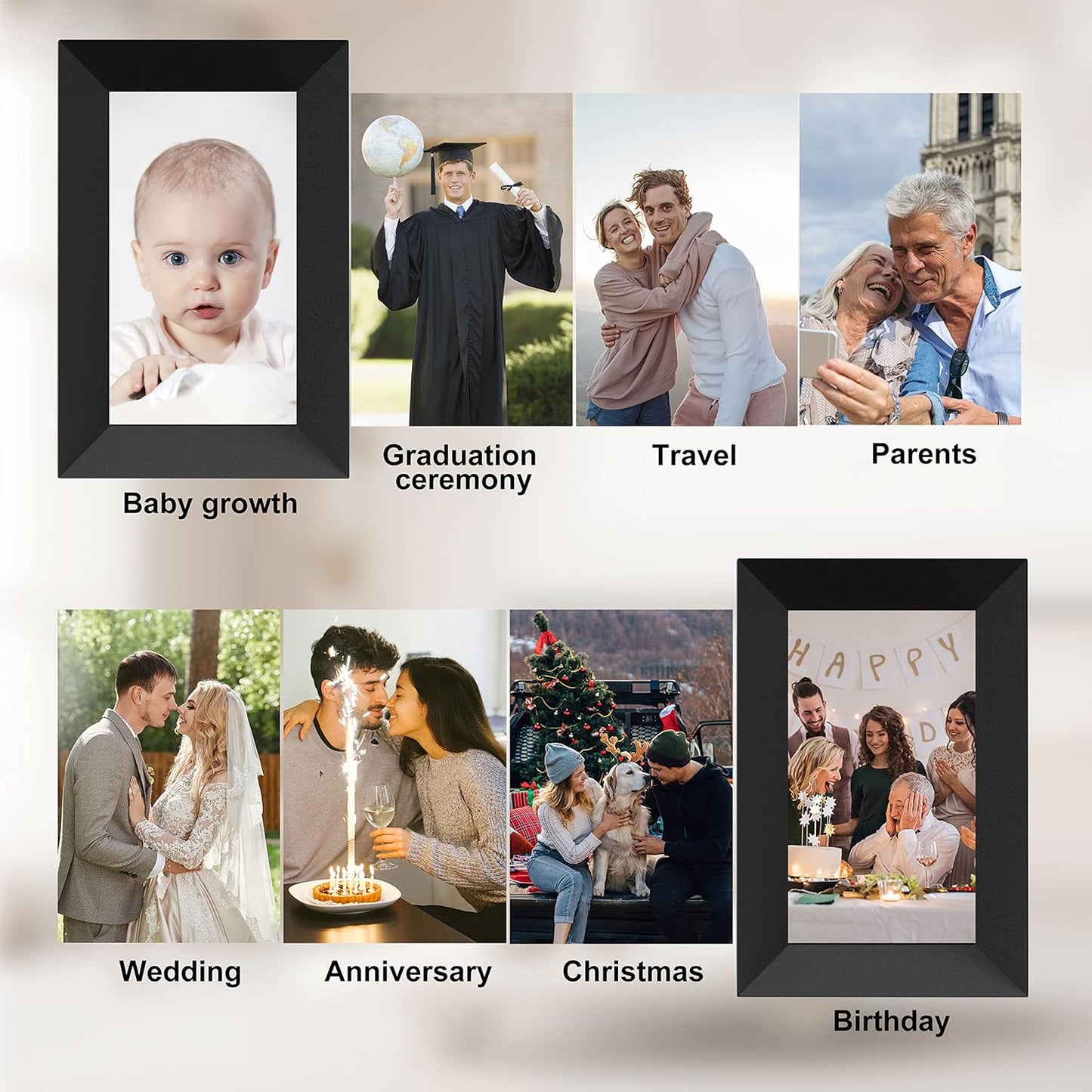 Frameo 8 Inch WiFi Digital Photo Frame, 16GB Storage Touch Screen Smart Cloud Photo Frame, Easy Setup to Share Photos or Videos via Frameo APP, Auto-Rotate