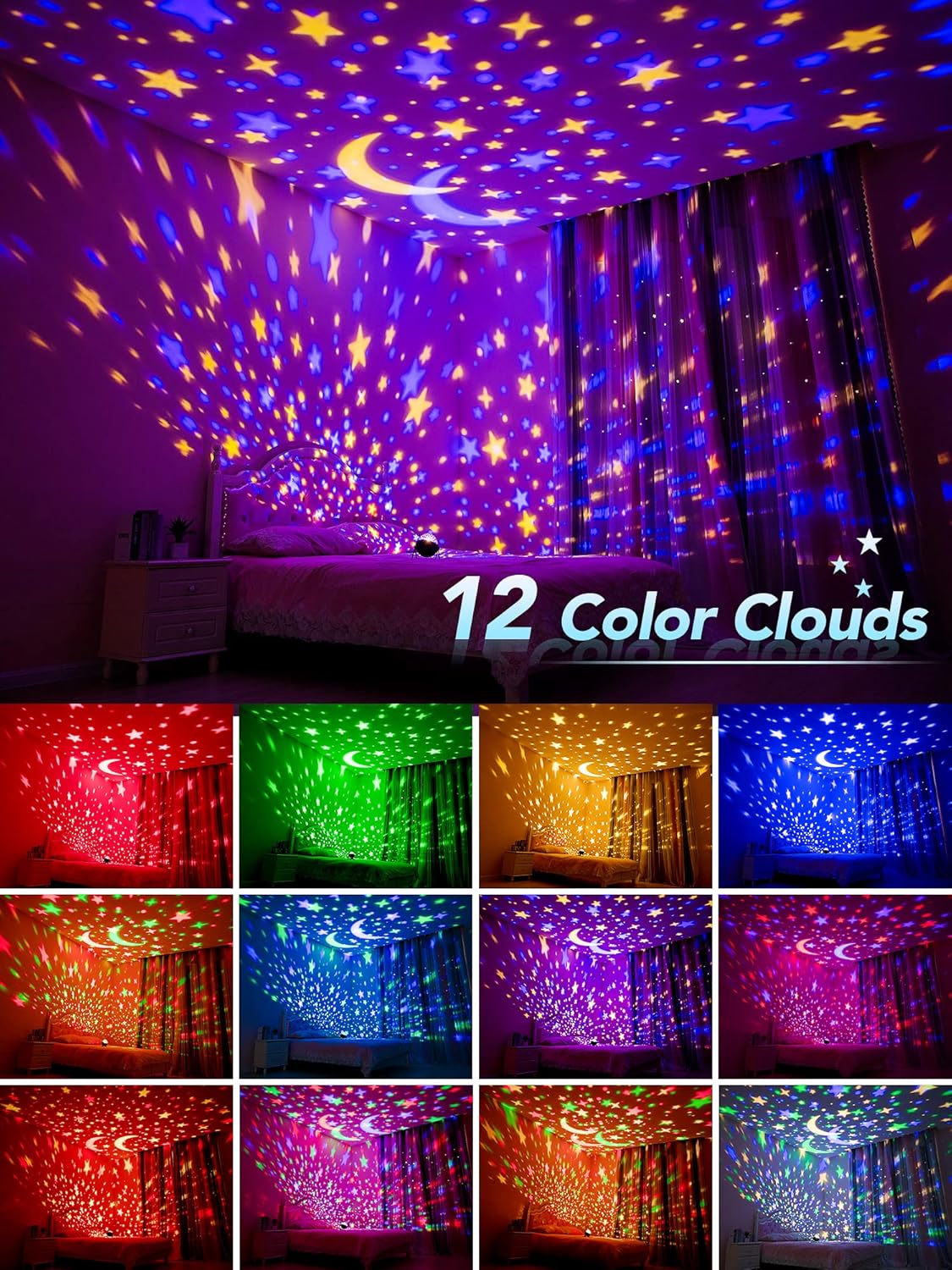 Night Light Projector, Baby Projector for Kids Bedroom, Bluetooth Kids, 12 Modes Sensory Lights Star Light, Gift,Room Decor