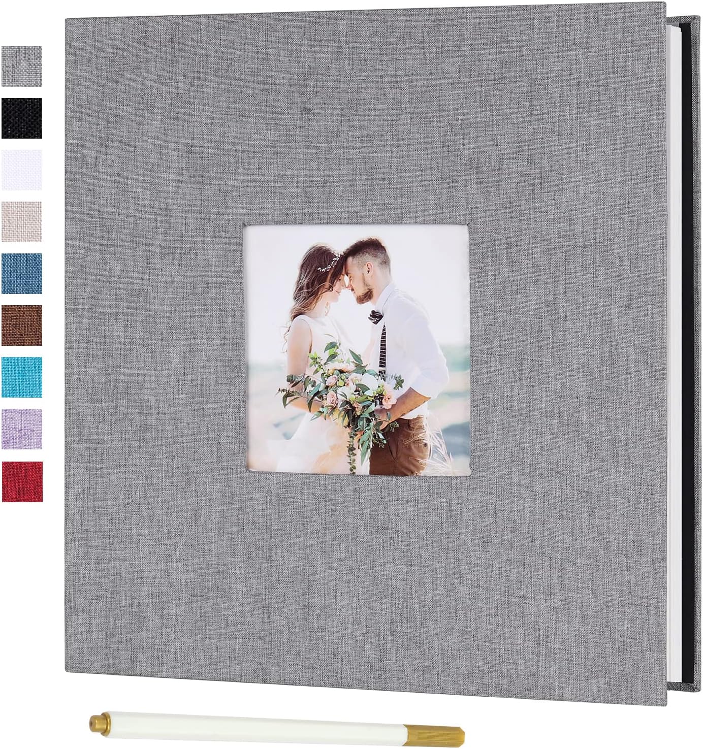 Self Adhesive Photo Album Large Scrapbook Album Magnetic 40 Pages Linen Hardcover with A Metallic Marker Pen Wedding Gift Valentines Day for Couples