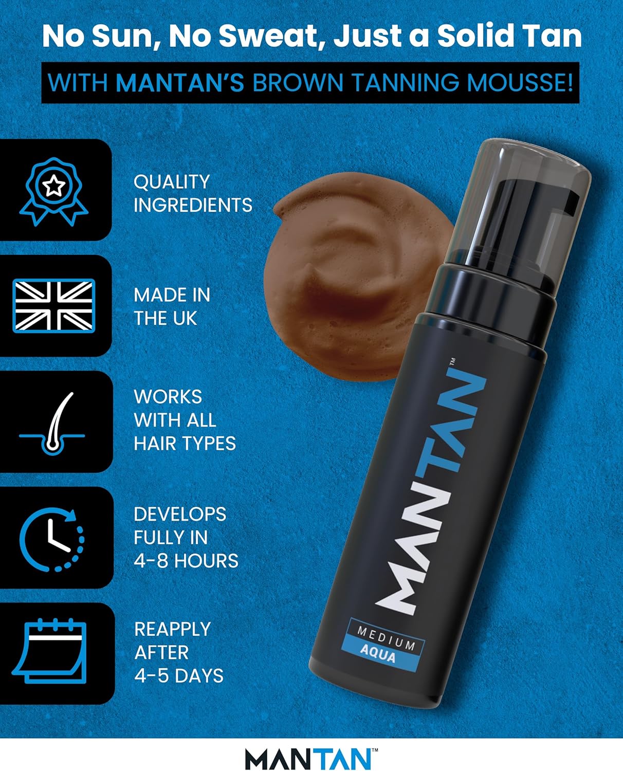 Faux Tan Body Mousse - Brown Tanning Mousse for Men with Masculine Aqua Inspired Aftershave Fragrance
