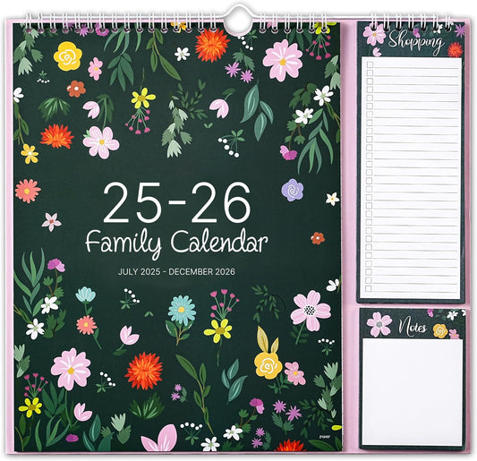 Family Calendar 2025-2026 - Wall Calendar 2025-2026 from July 2025 - December 2026, with 5 Columns Layout, Shopping Lists ＆ Notes Pad, Holidays