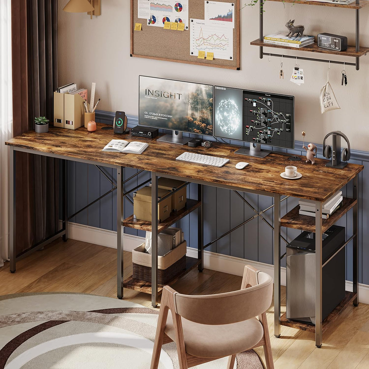 120CM Reversible L Shaped Corner Desk with Shelves
