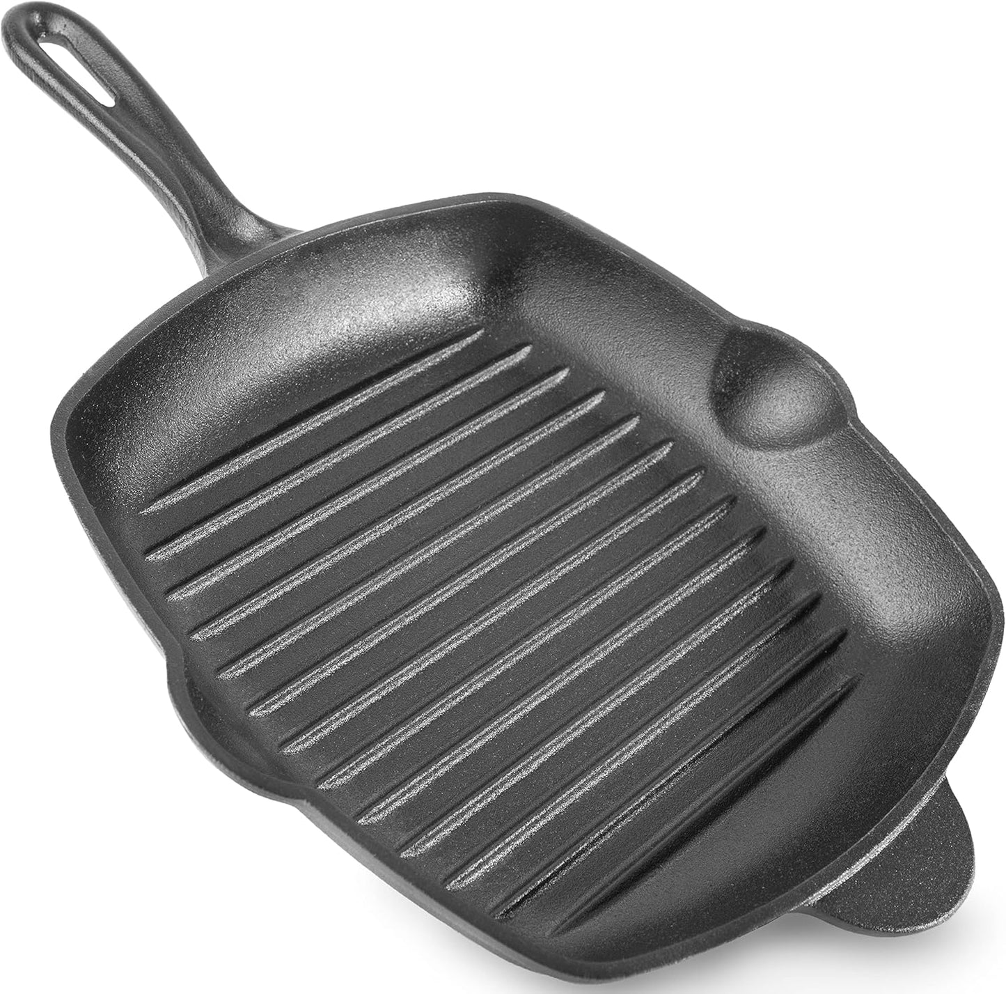 Pre-Seasoned Cast Iron Griddle Frying Pan - Square Enamelled Grill Pan - 28cm (Black)