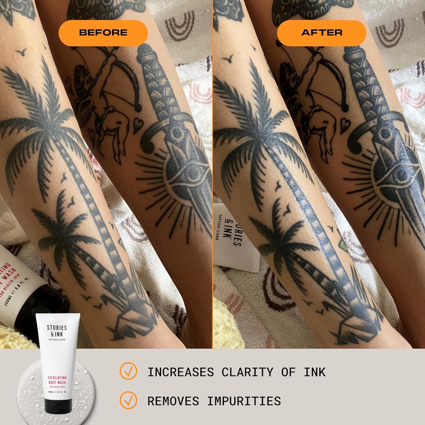 Tattoo Aftercare | WAKE & GLOW DUO: Revive Faded Ink & Improve Tattoo Clarity. Serum + Exfoliator Bundle