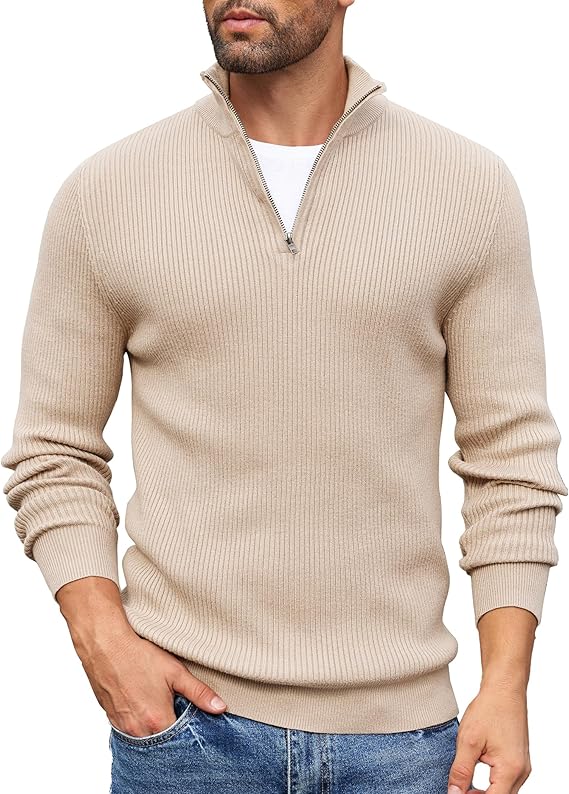 New Mens Quarter Zip Jumper Knitted Turtleneck Sweater Long Sleeved
