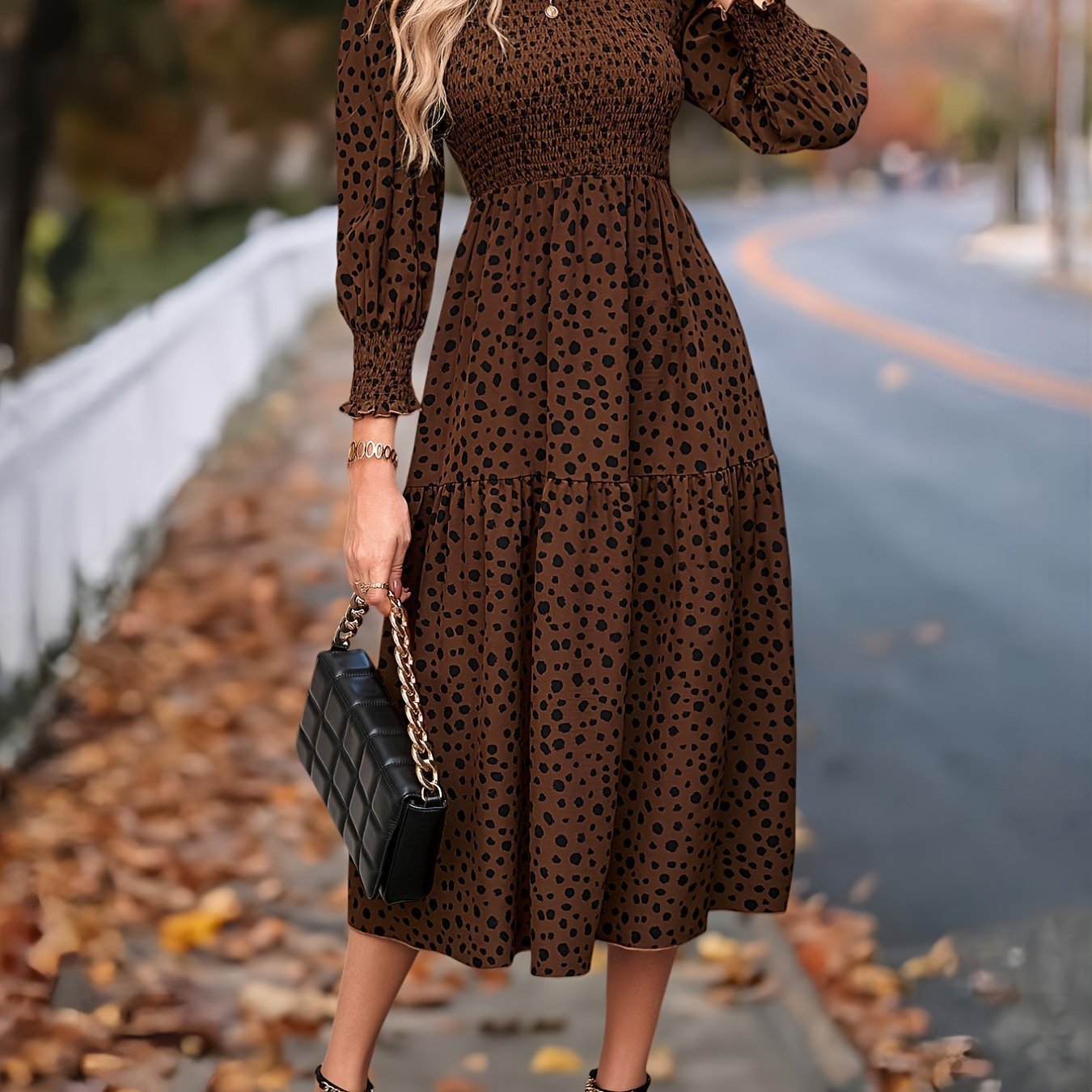 Women's Leopard Print Long Sleeve Dress
