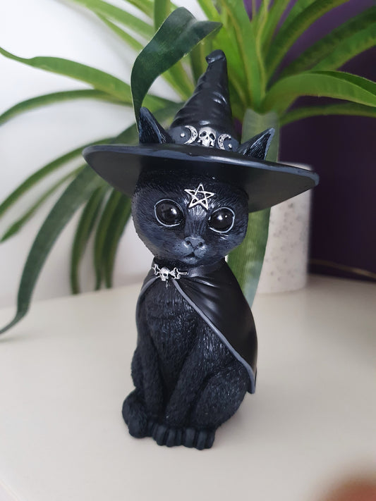 Purrah Witches Hat Occult Cat Figurine, Black Gifts for Women Men