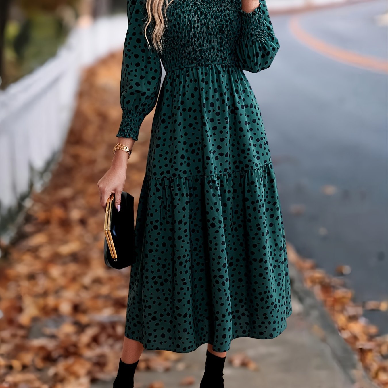 Women's Leopard Print Long Sleeve Dress