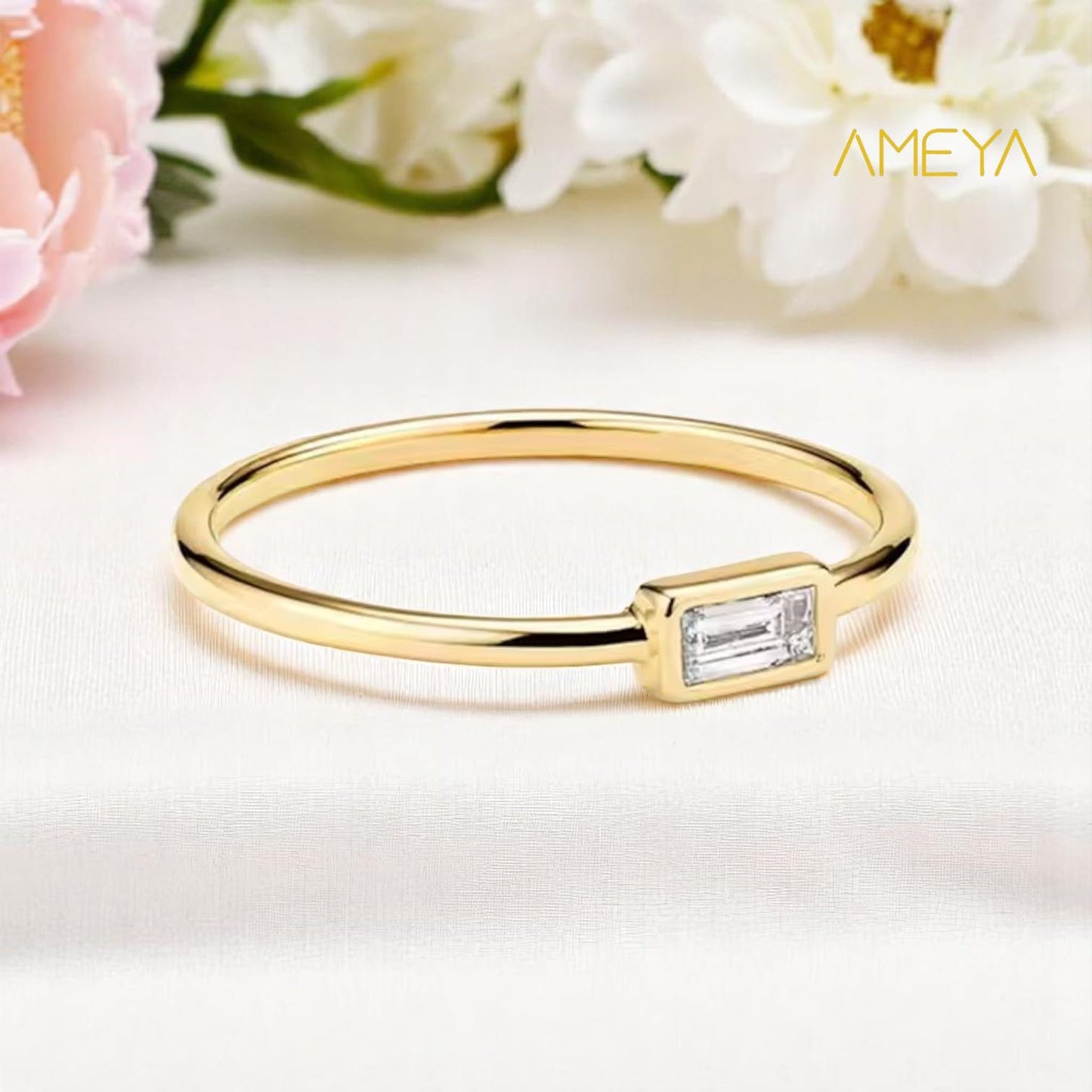 Ameya Size 6 - Stackable Ring- 18k Gold Plated Light Luxury Minimalist Korean Chic Zircon 925 Sterling Silver Ring