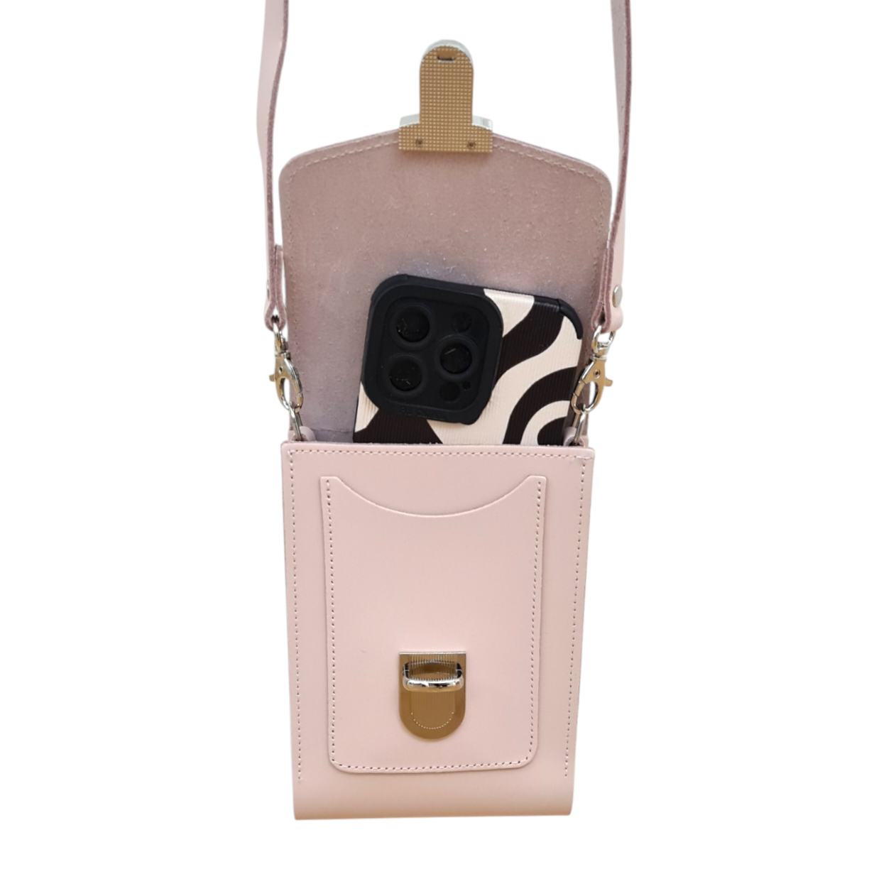 Leather Push Lock Crossbody Phone Case
