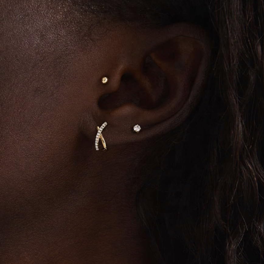 Ameya Gold Plated Cross Knot Stud Earrings, 925 Sterling Silver, Designer Crystal