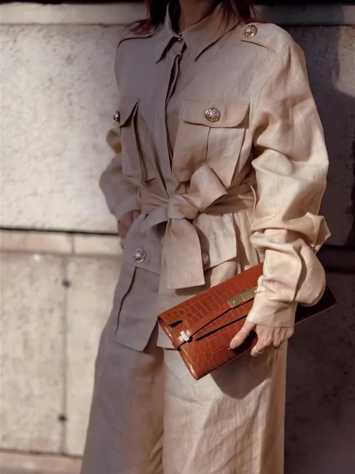 Elegant 2-pieces Belted Modest Suit