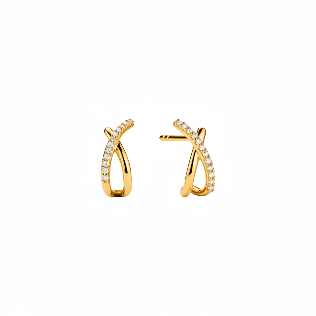 Ameya Gold Plated Cross Knot Stud Earrings, 925 Sterling Silver, Designer Crystal
