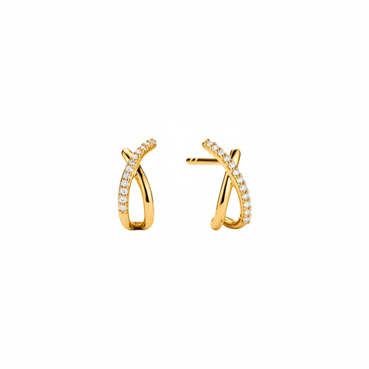 Ameya Gold Plated Cross Knot Stud Earrings, 925 Sterling Silver, Designer Crystal