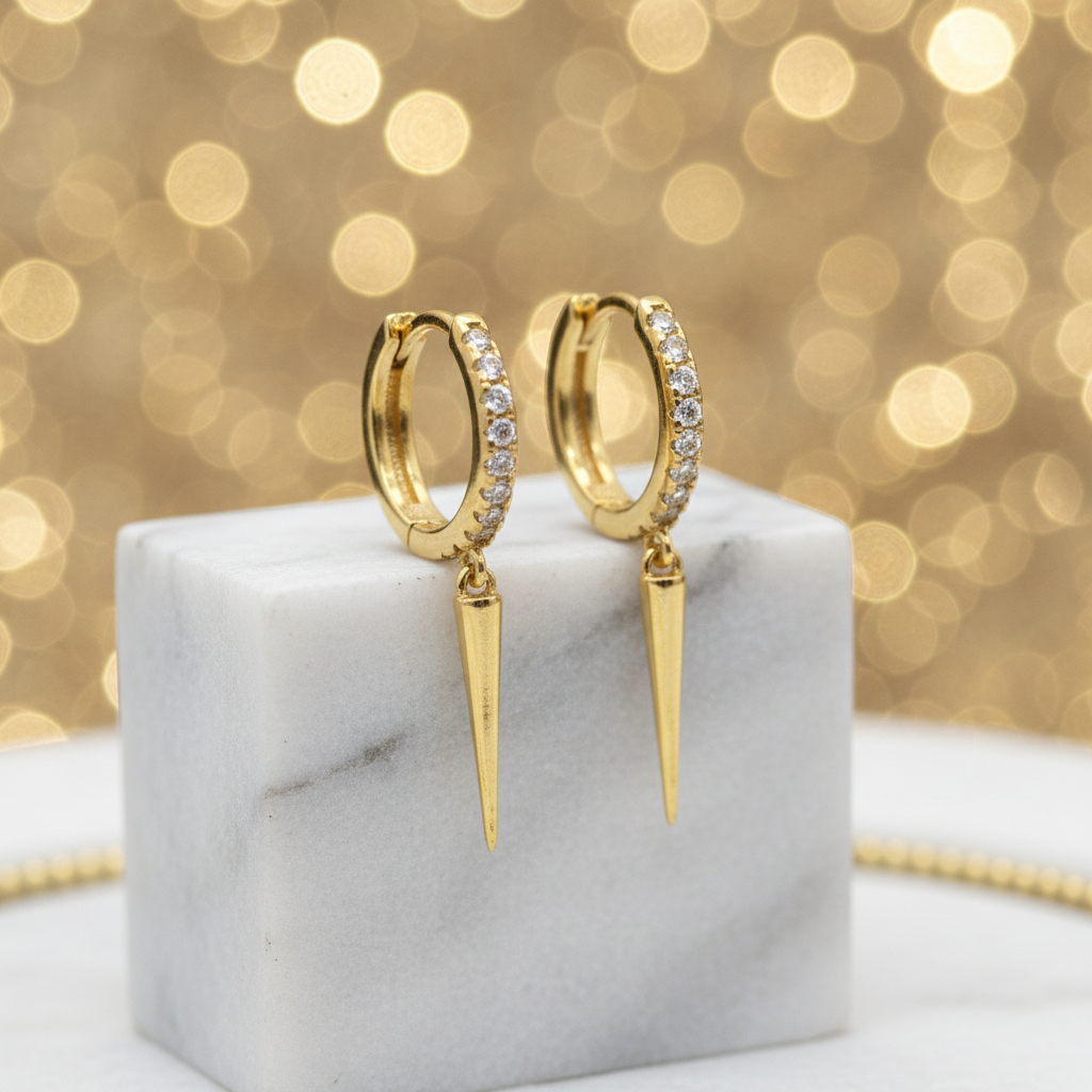 Ameya 18k Gold Plated Spike Huggie Hoop Earrings - 925 Sterling Silver