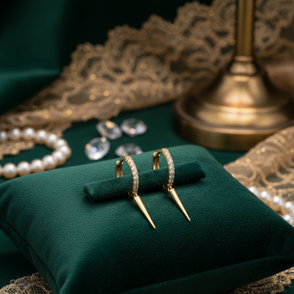 Ameya 18k Gold Plated Spike Huggie Hoop Earrings - 925 Sterling Silver