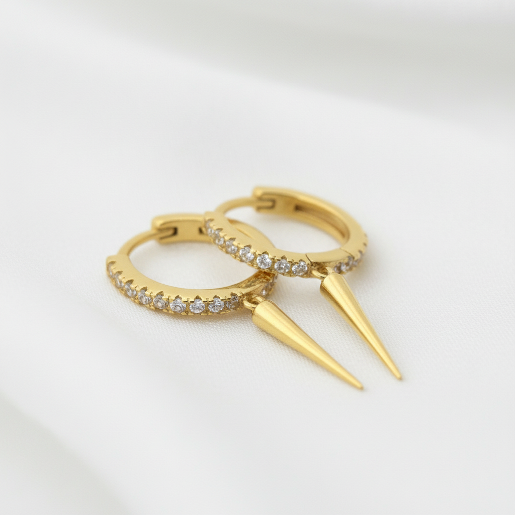 Ameya 18k Gold Plated Spike Huggie Hoop Earrings - 925 Sterling Silver