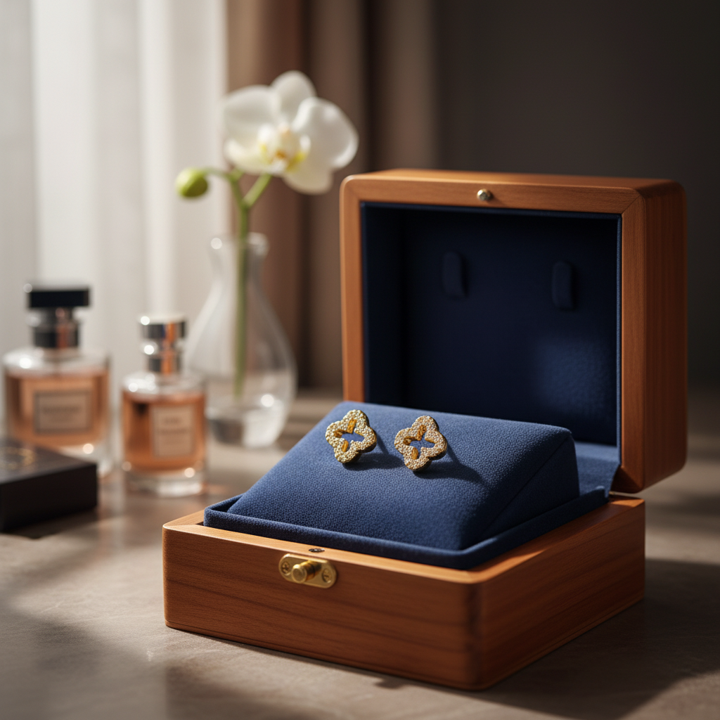 Ameya Clover Crystal Stud Earrings – 18K Gold Plating on Sterling Silver