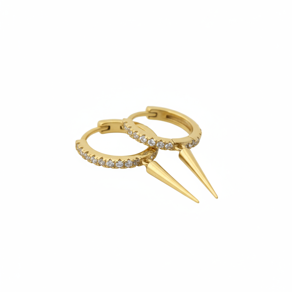 Ameya 18k Gold Plated Spike Huggie Hoop Earrings - 925 Sterling Silver