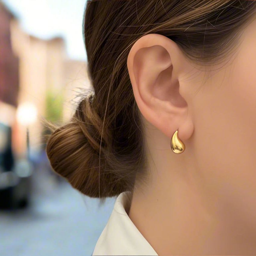 Ameya Teardrop Earrings, 18k Gold Plated, 925 Sterling Silver, Modern Design