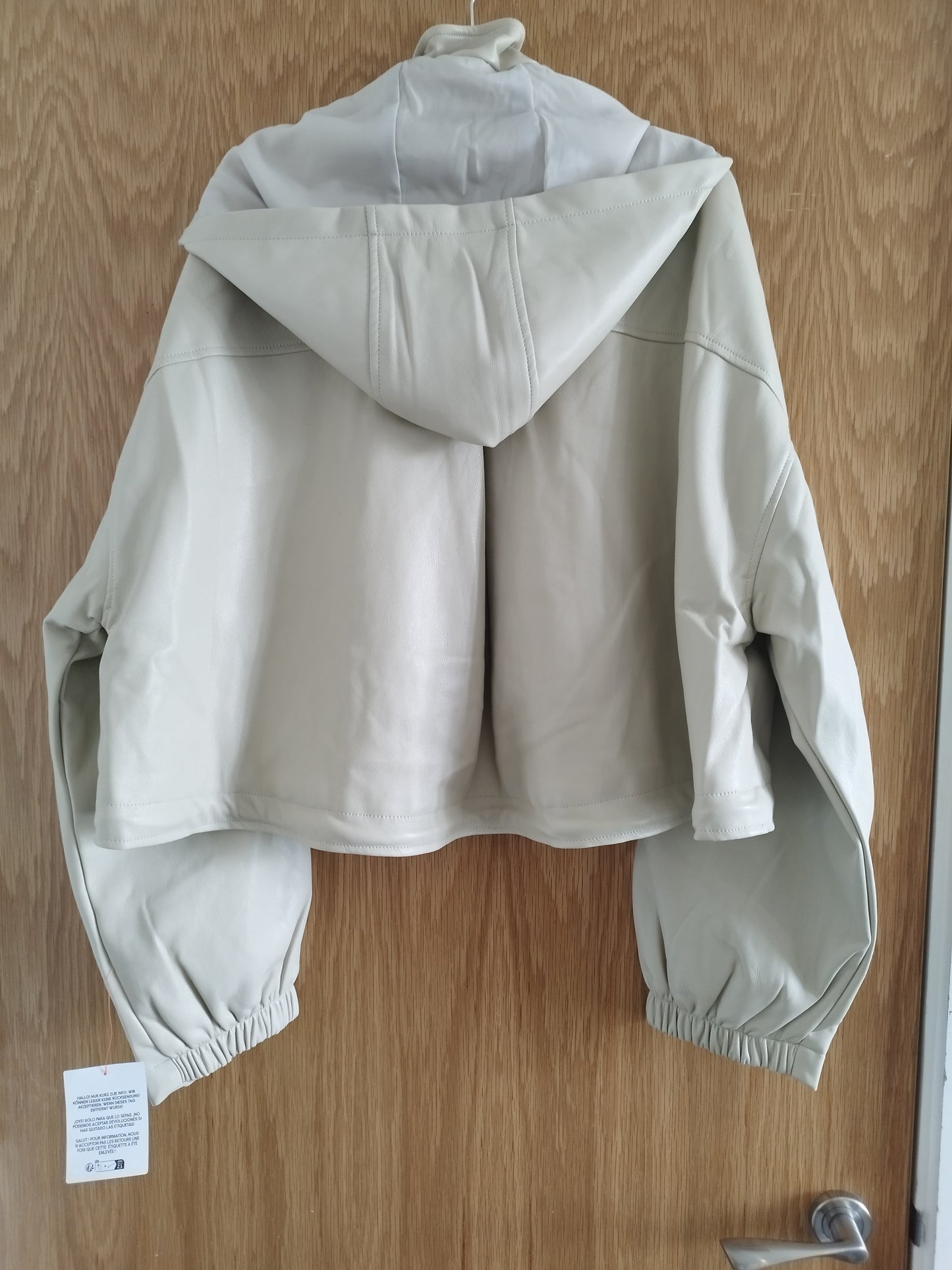 New Ladies Hooded Stone Faux Leather Look Bomber Jacket