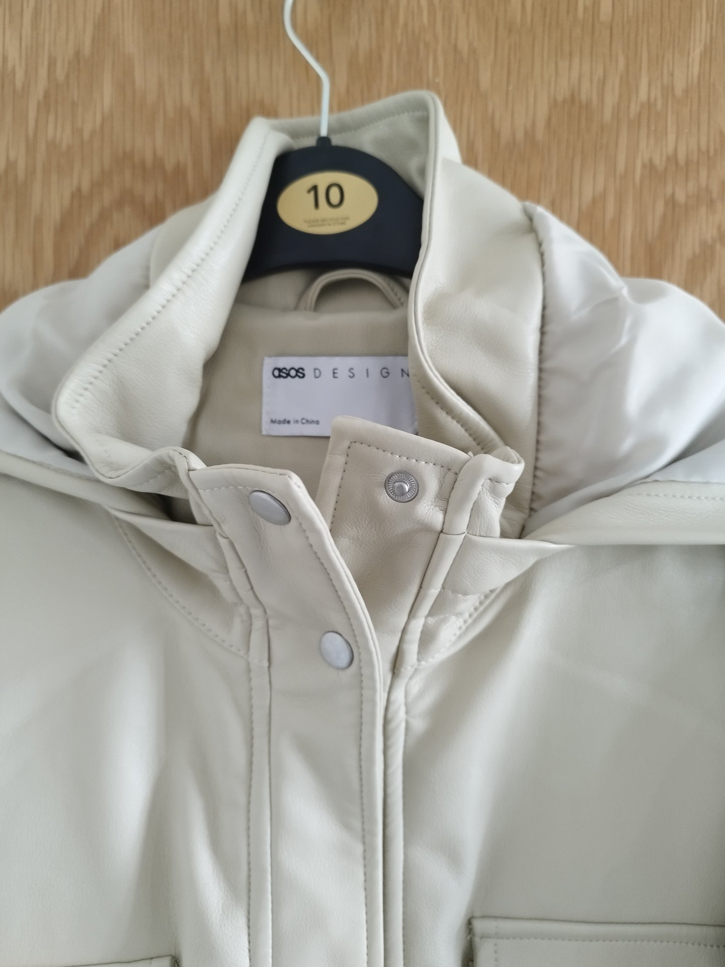 New Ladies Hooded Stone Faux Leather Look Bomber Jacket