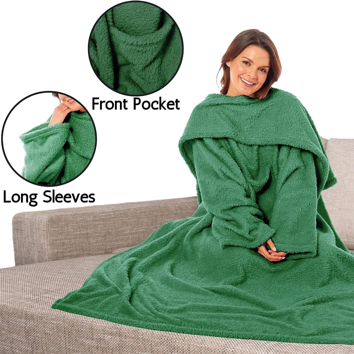Ultra Soft Cozy Fleece Wearable TV Blanket with Sleeves and Pocket Throw for Lounging and Reading for Women and Men 140x183cm Multiple Colors by OLIVIA ROCCO