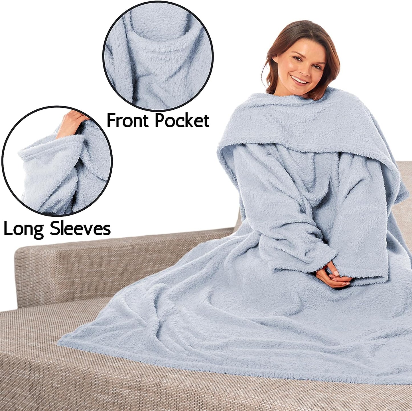 Ultra Soft Cozy Fleece Wearable TV Blanket with Sleeves and Pocket Throw for Lounging and Reading for Women and Men 140x183cm Multiple Colors by OLIVIA ROCCO