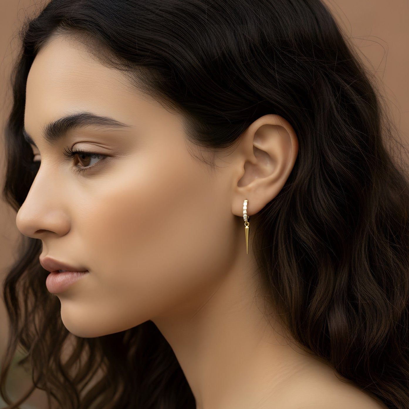 Ameya 18k Gold Plated Spike Huggie Hoop Earrings - 925 Sterling Silver