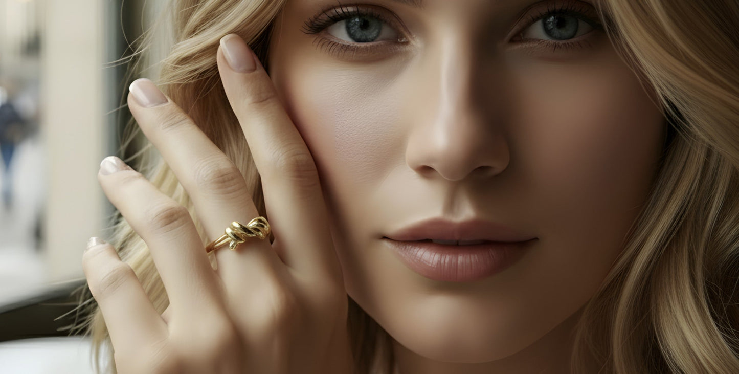 Ameya Twisted Knot Ring, 18K Gold Plated Silver, Adjustable Croissant Design