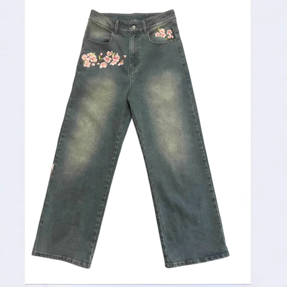 Women's Embroidered Wide-leg Jeans