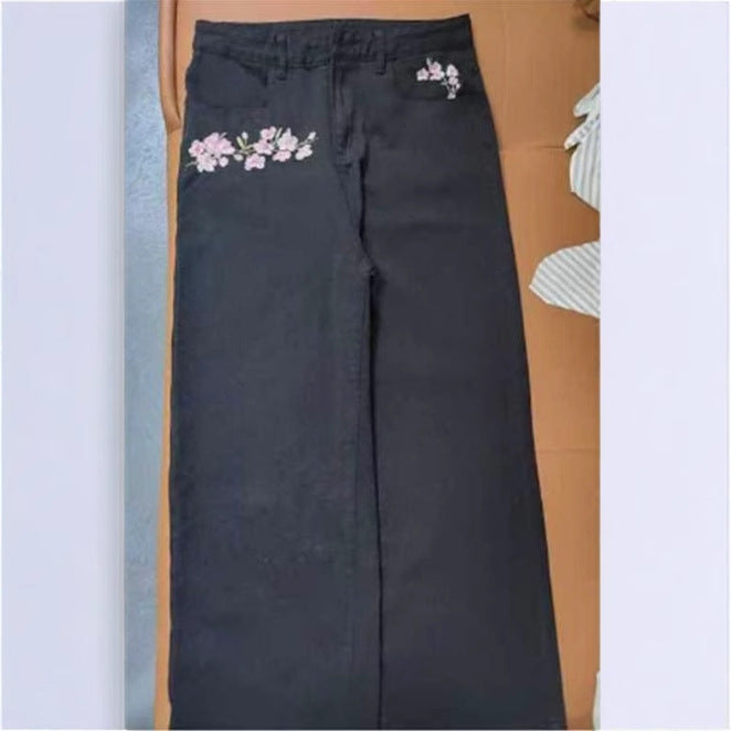 Women's Embroidered Wide-leg Jeans