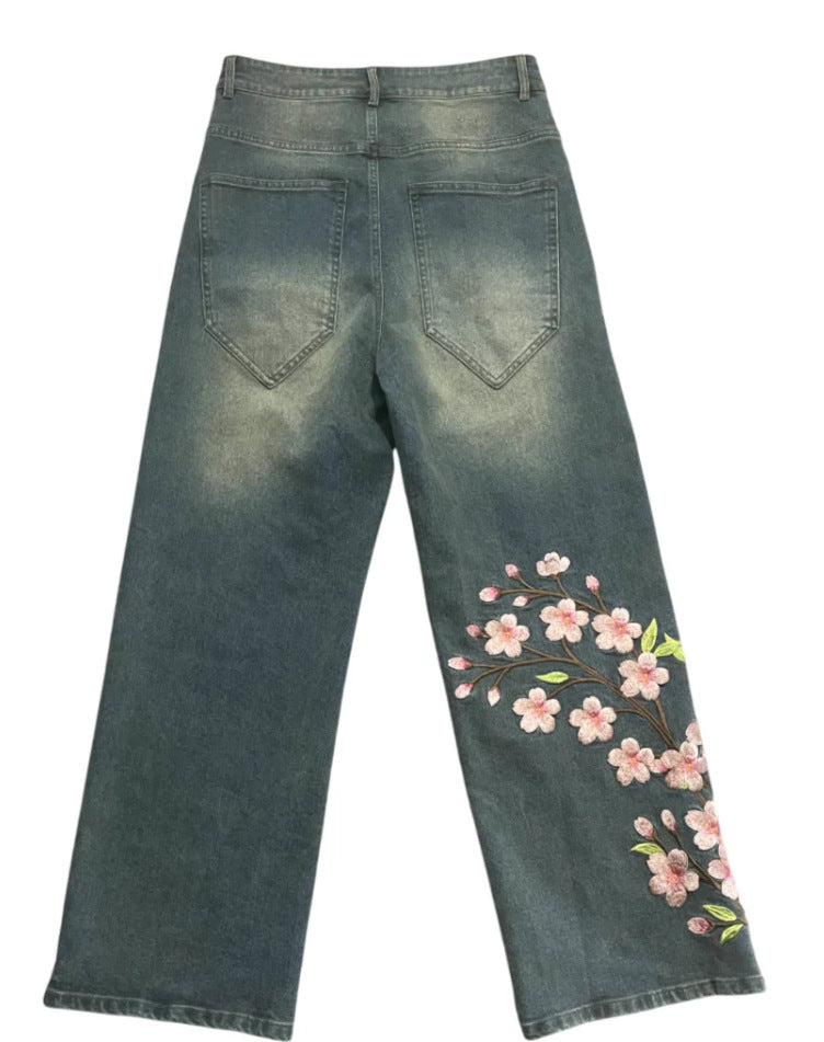Women's Embroidered Wide-leg Jeans