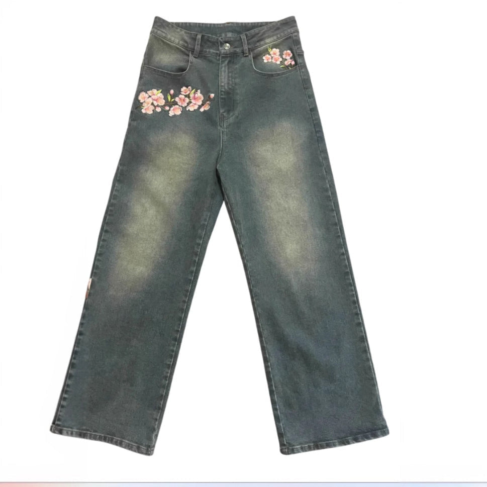 Women's Embroidered Wide-leg Jeans