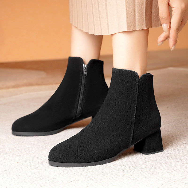 Women's Pointed-toe Side Zipper Chunky Heel, Mid Heel Plus Size Female Boots