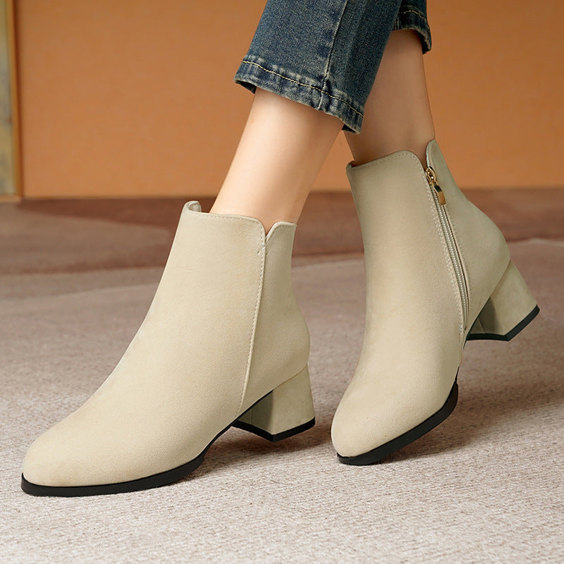 Women's Pointed-toe Side Zipper Chunky Heel, Mid Heel Plus Size Female Boots