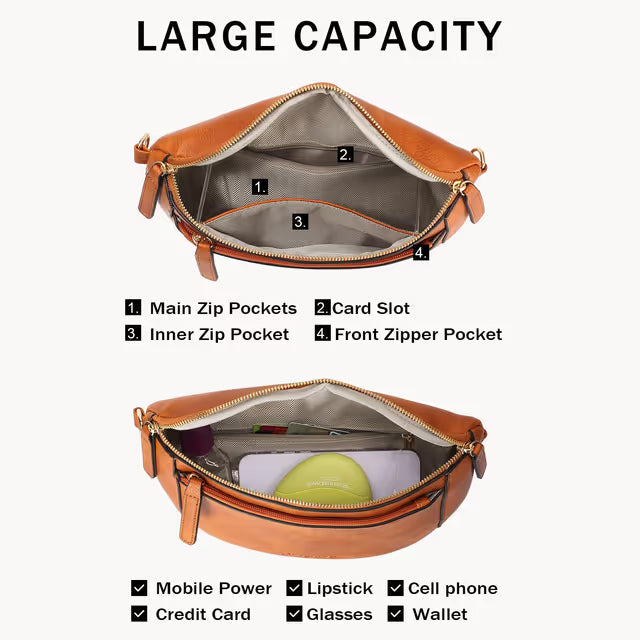 Crossbody Bag Adjustable Vegan Leather Waist Pack with Wide Shoulder Strap